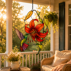 Hummingbird & Tiger Lily Holographic Acrylic Suncatcher