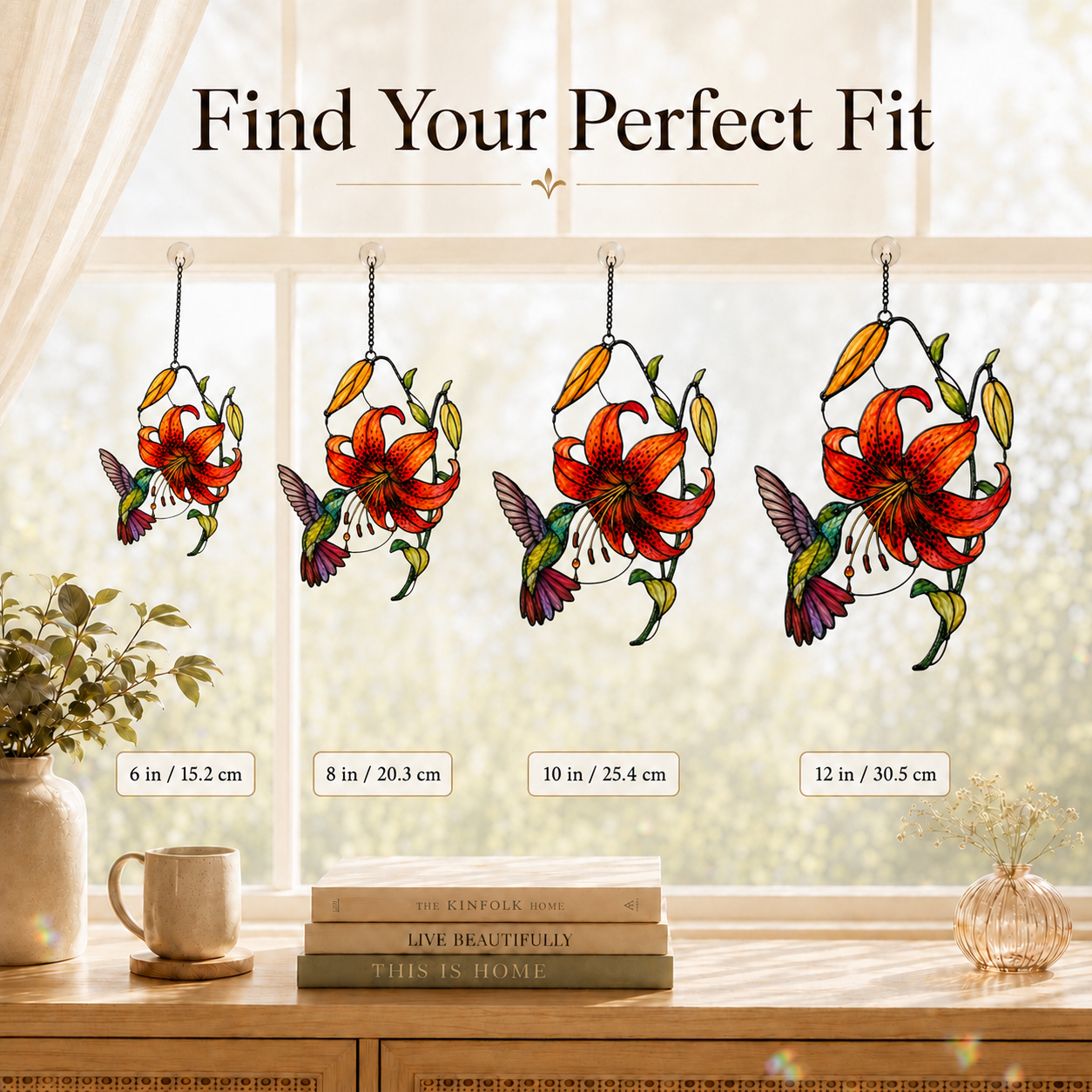 Hummingbird & Tiger Lily Holographic Acrylic Suncatcher