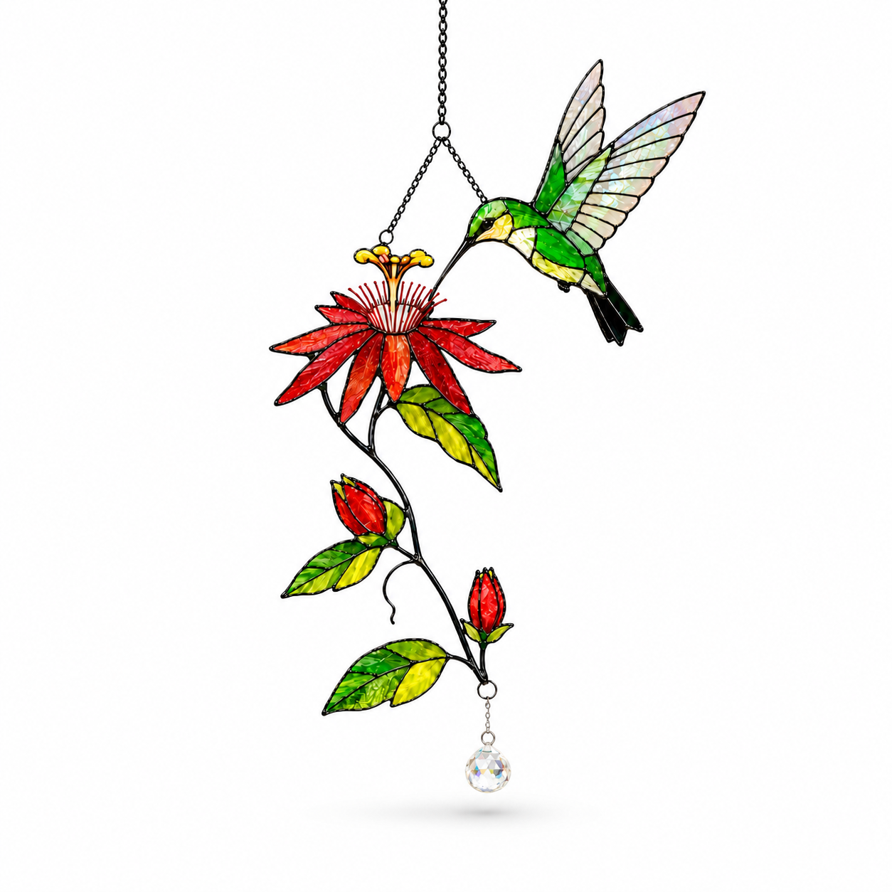 Hummingbird & Passion Flower Holographic Acrylic Suncatcher