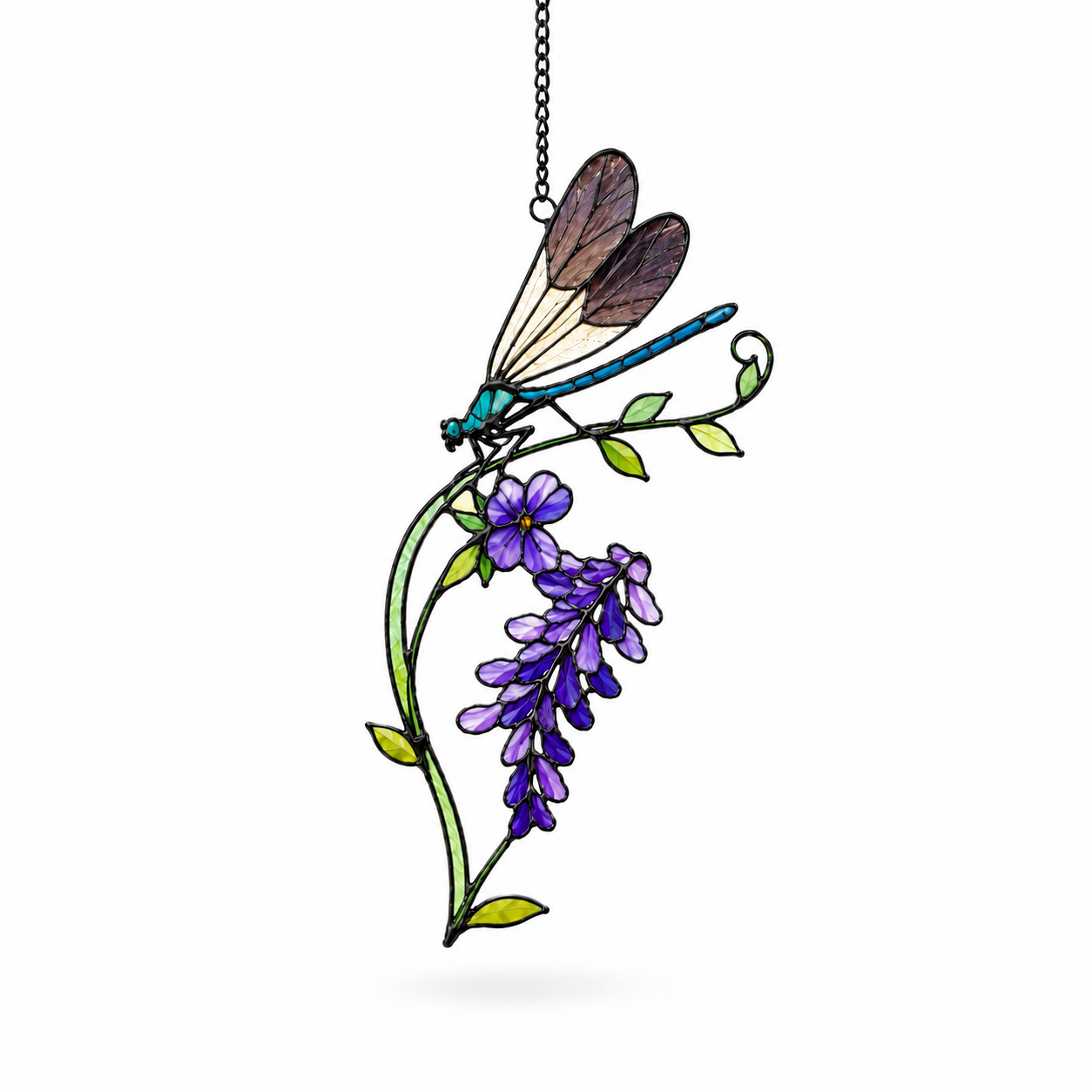 Dragonfly & Purple Wisteria Holographic Acrylic Suncatcher