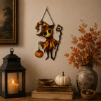 Pumpkin Head Skeleton in Witch Hat Holographic Acrylic Suncatcher