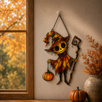 Pumpkin Head Skeleton in Witch Hat Holographic Acrylic Suncatcher