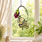 Swallowtail Butterfly & Pink Blossom Holographic Acrylic Suncatcher