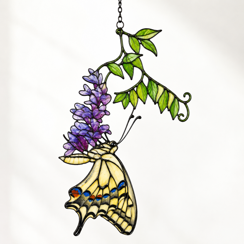 Swallowtail Butterfly & Purple Wisteria Holographic Acrylic Suncatcher