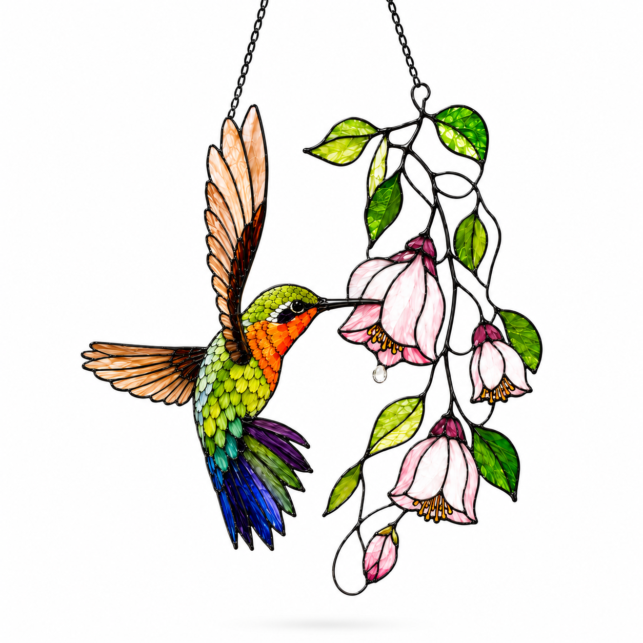 Hummingbird & Pink Fuchsia Flowers Holographic Acrylic Suncatcher