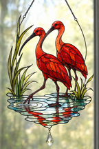 Scarlet Ibis Pair Holographic Acrylic Suncatcher