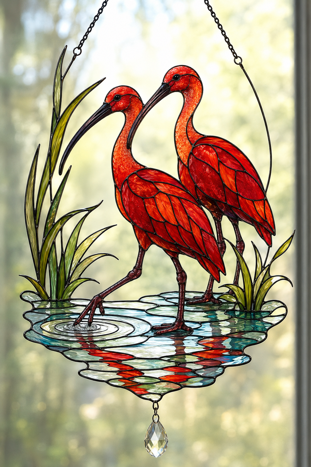 Scarlet Ibis Pair Holographic Acrylic Suncatcher