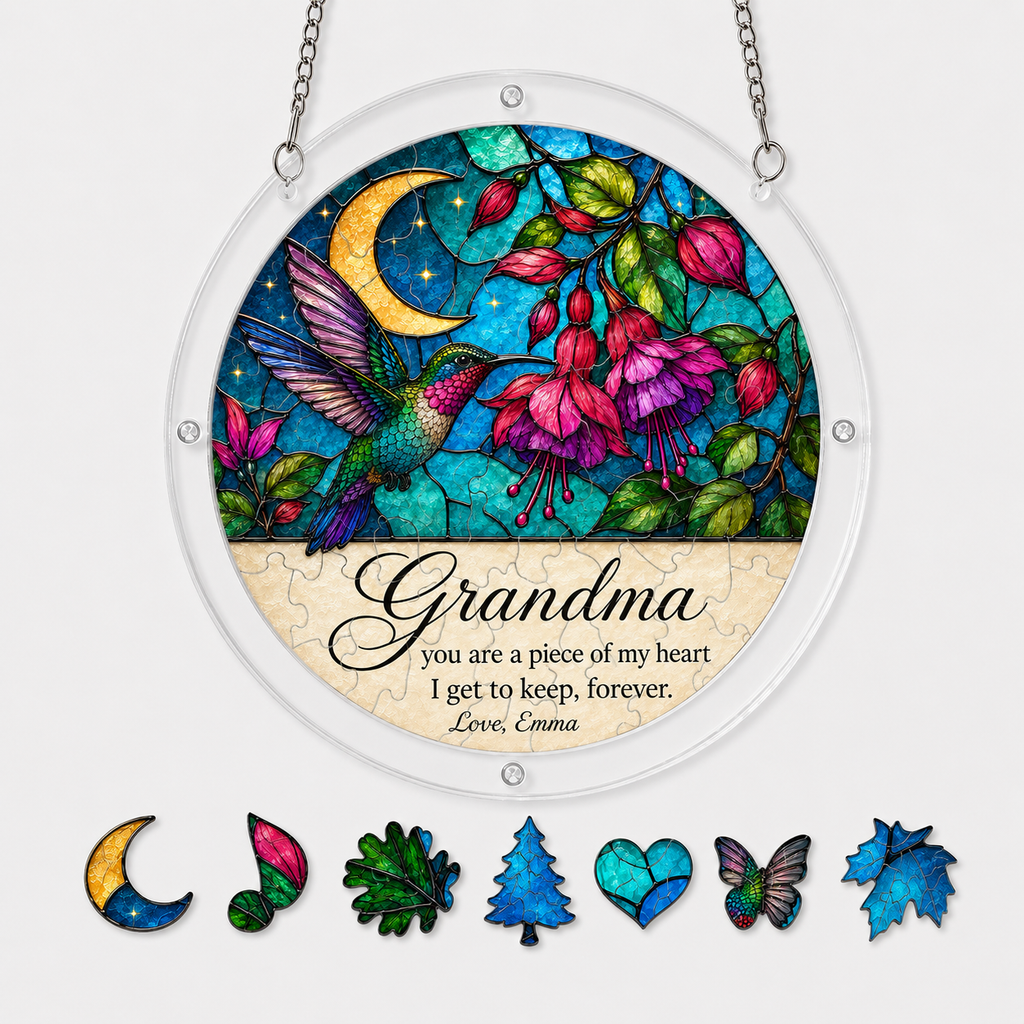 Personalized Grandma Hummingbird Acrylic Puzzle Suncatcher