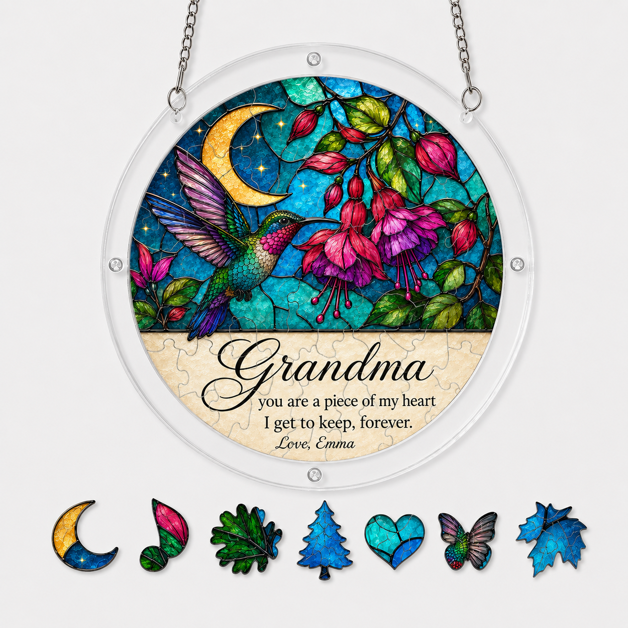 Personalized Grandma Hummingbird Acrylic Puzzle Suncatcher