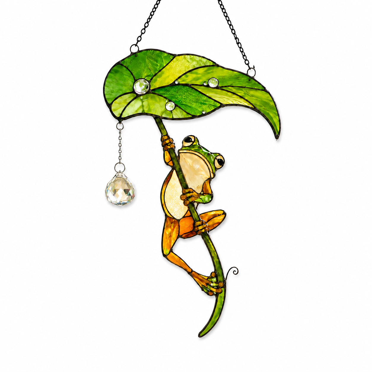 Frog with Leaf Umbrella Holographic Acrylic Suncatcher