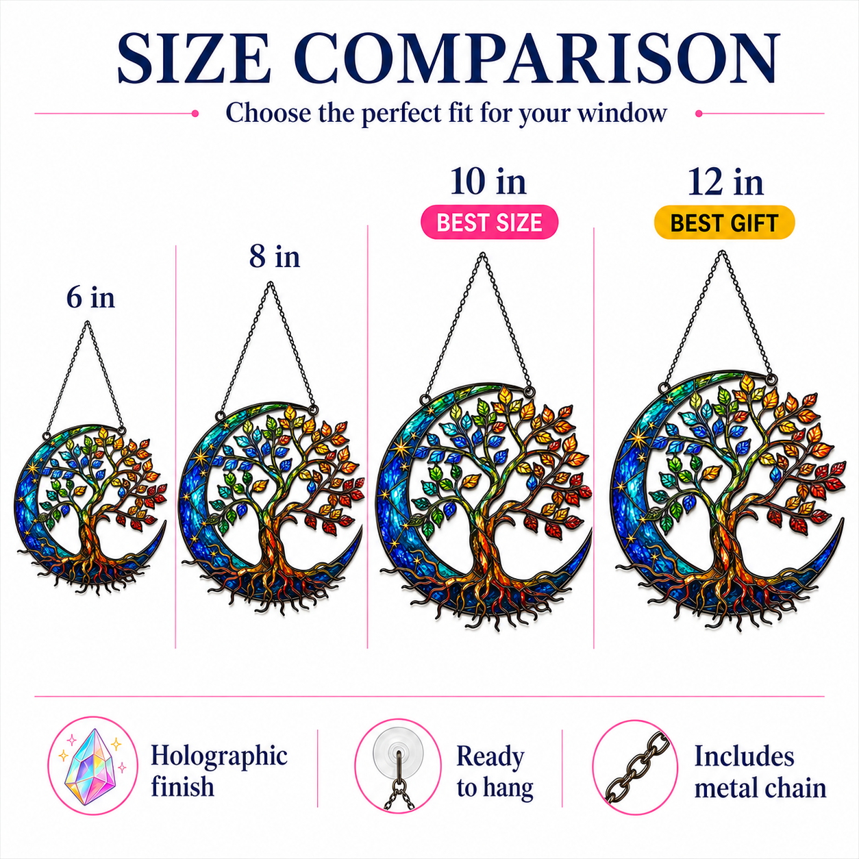 Tree of Life Crescent Moon Holographic Acrylic Suncatcher