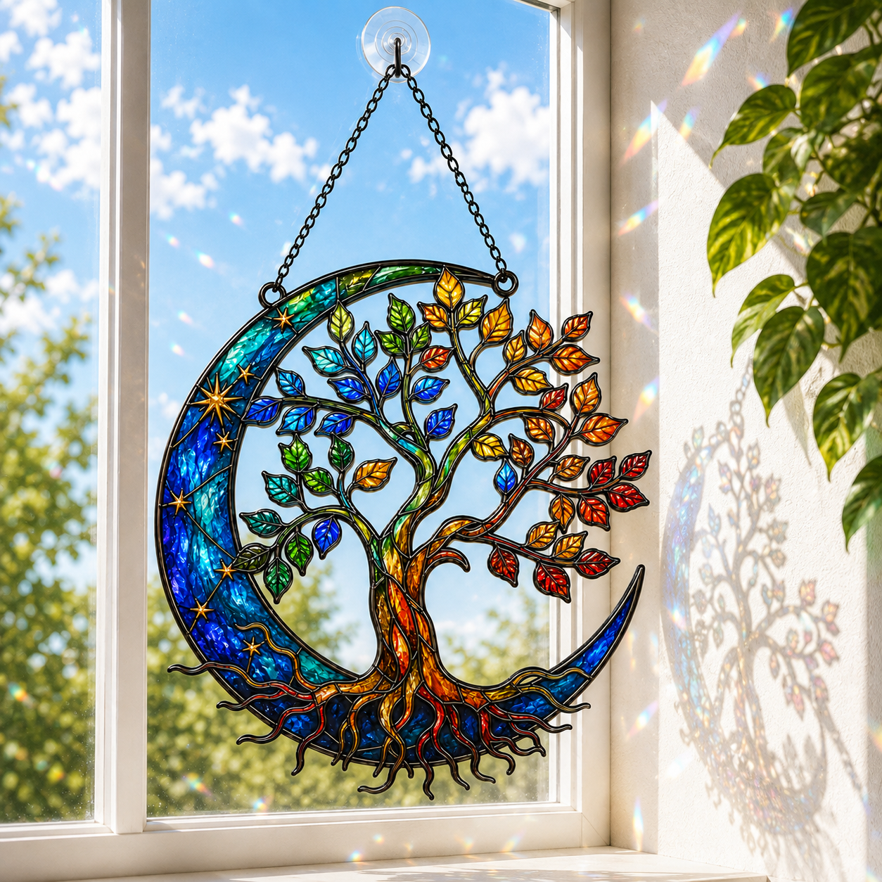 Tree of Life Crescent Moon Holographic Acrylic Suncatcher