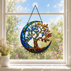 Tree of Life Crescent Moon Holographic Acrylic Suncatcher