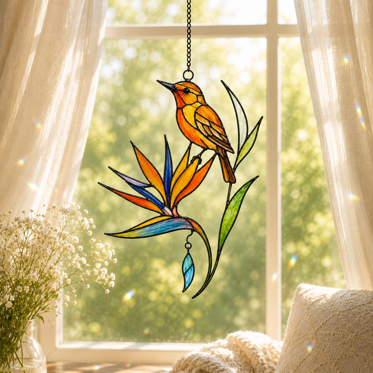 Oriole & Bird of Paradise Holographic Acrylic Suncatcher