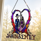 Personalized Skeleton Wedding Couple Heart Holographic Acrylic Suncatcher