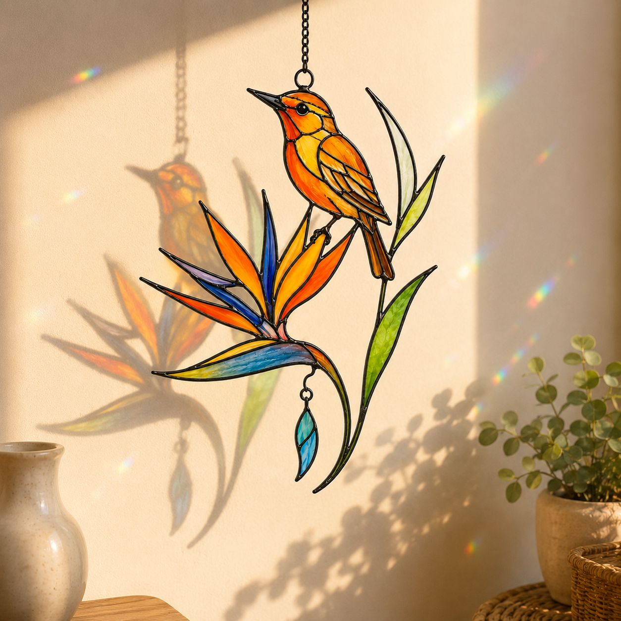 Oriole & Bird of Paradise Holographic Acrylic Suncatcher