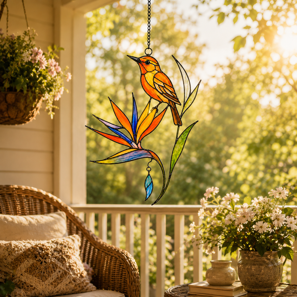 Oriole & Bird of Paradise Holographic Acrylic Suncatcher