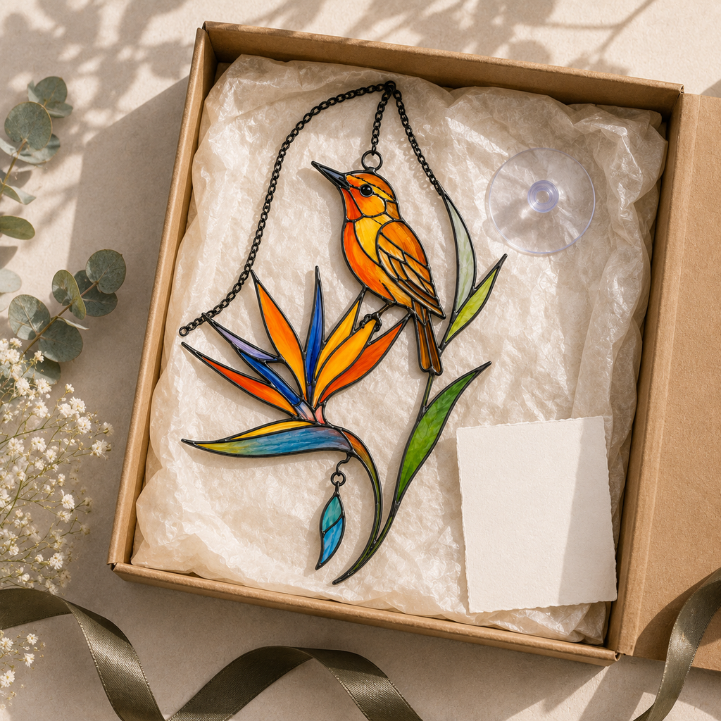 Oriole & Bird of Paradise Holographic Acrylic Suncatcher
