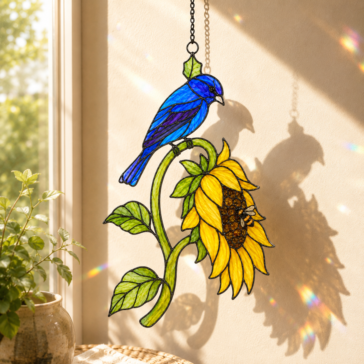 Bluebird & Sunflower Holographic Acrylic Suncatcher