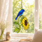 Bluebird & Sunflower Holographic Acrylic Suncatcher