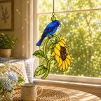 Bluebird & Sunflower Holographic Acrylic Suncatcher
