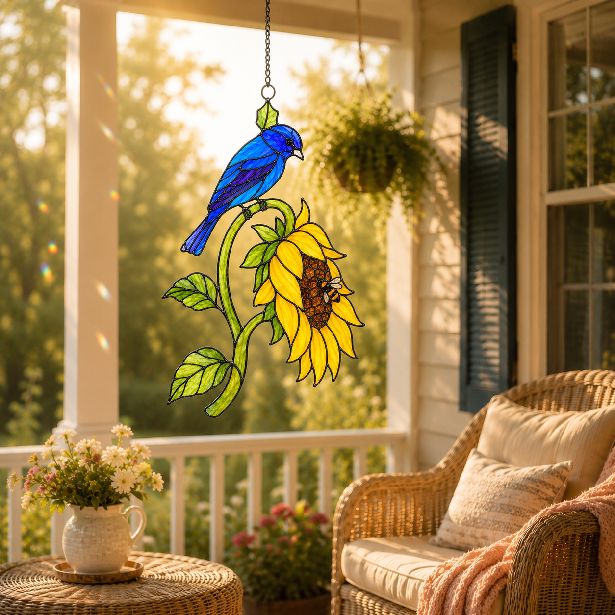 Bluebird & Sunflower Holographic Acrylic Suncatcher