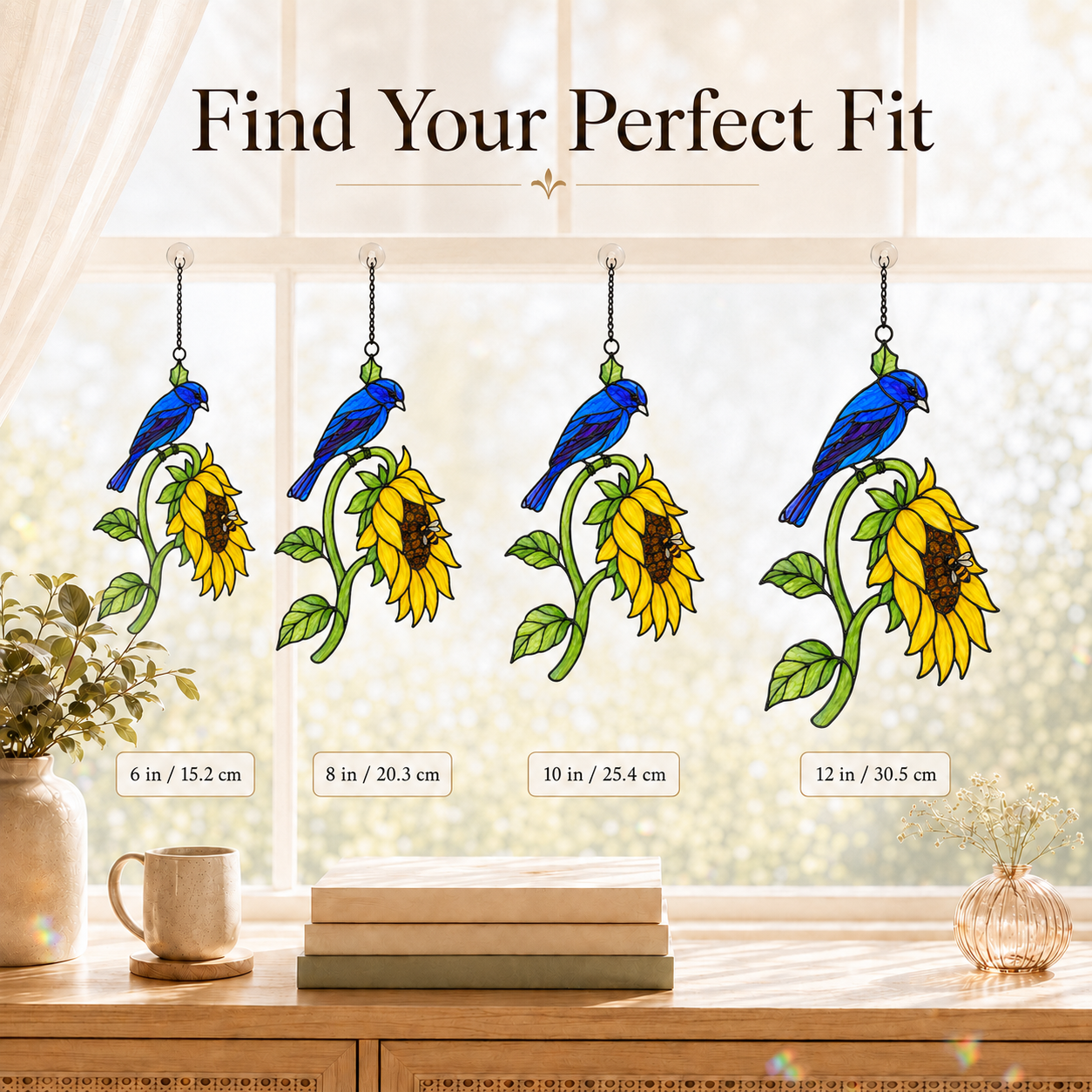 Bluebird & Sunflower Holographic Acrylic Suncatcher