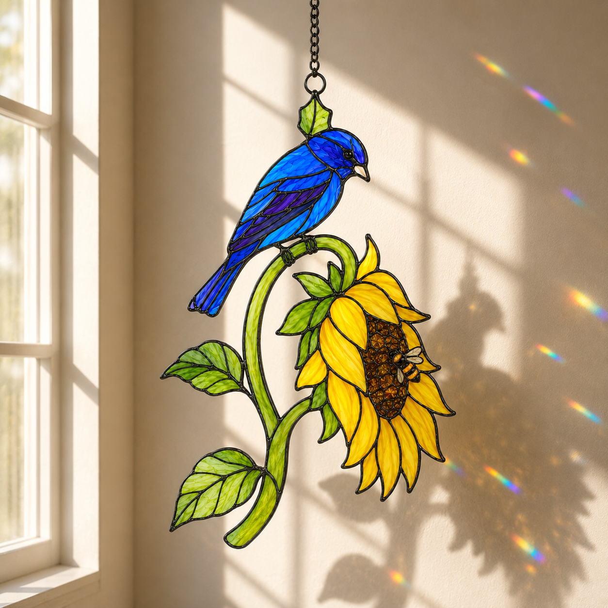 Bluebird & Sunflower Holographic Acrylic Suncatcher