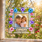 Personalized Photo Suncatcher – Custom Name Floral Frame Stained Glass Window Hanging