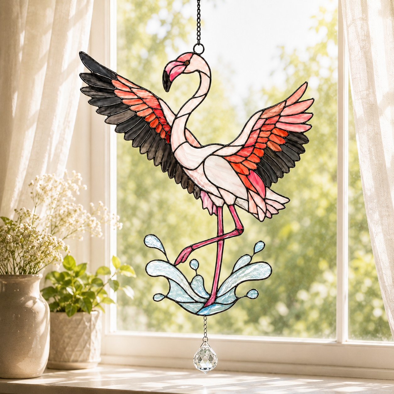 Dancing Flamingo Holographic Acrylic Suncatcher