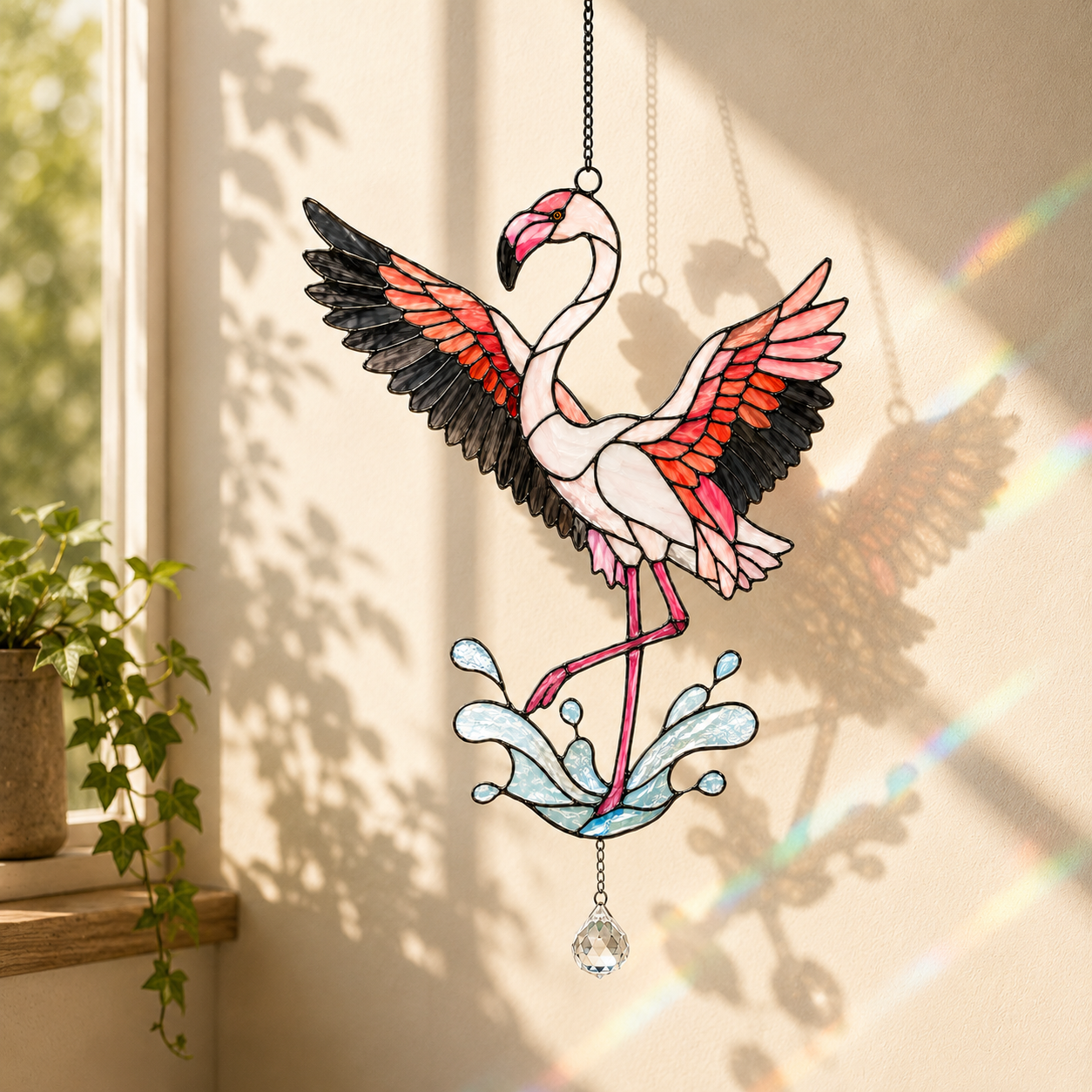 Dancing Flamingo Holographic Acrylic Suncatcher