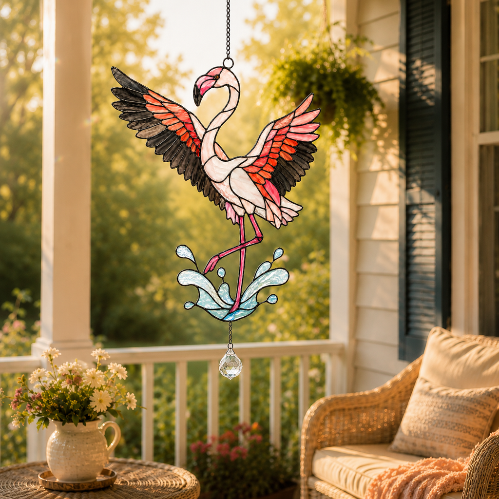 Dancing Flamingo Holographic Acrylic Suncatcher
