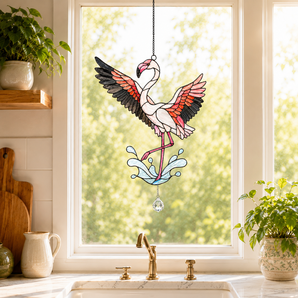 Dancing Flamingo Holographic Acrylic Suncatcher