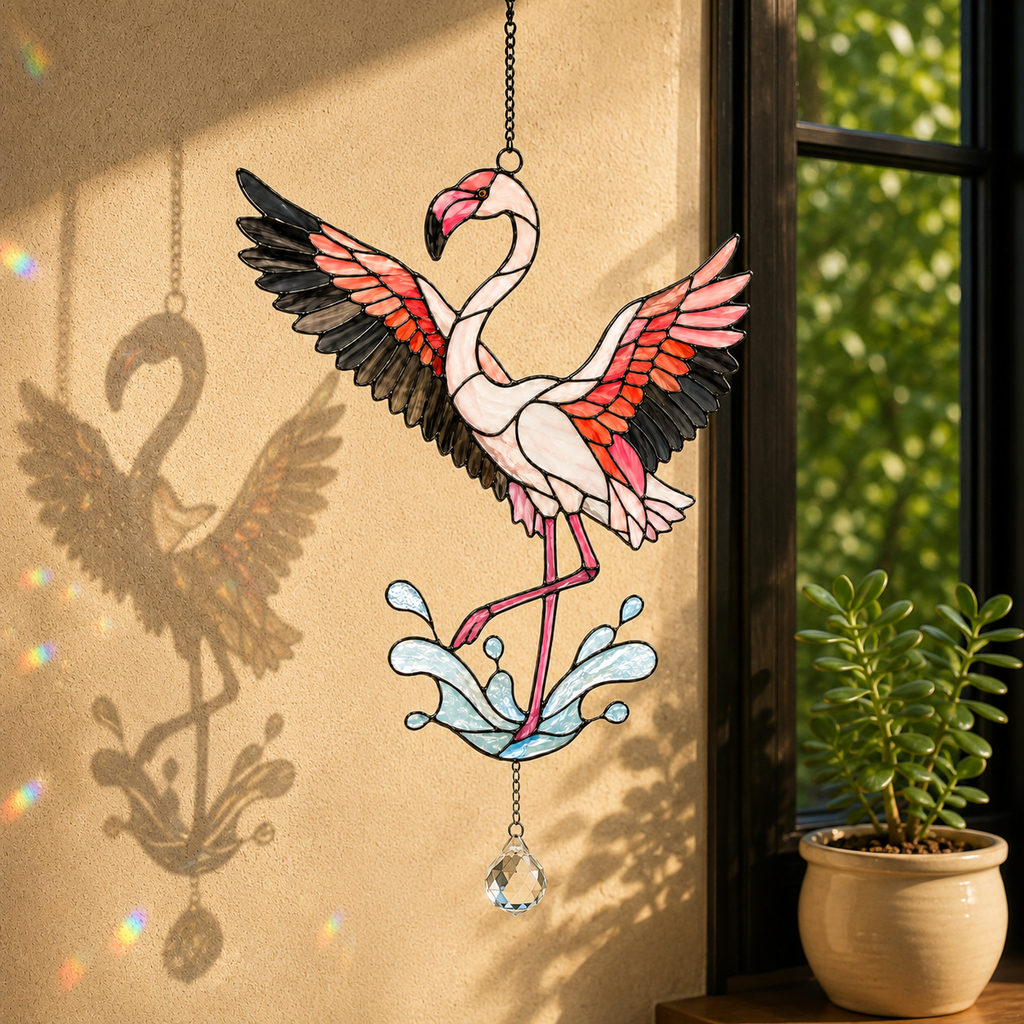 Dancing Flamingo Holographic Acrylic Suncatcher