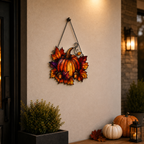Pumpkin with Maple Leaves & Acorns Holographic Acrylic Suncatcher