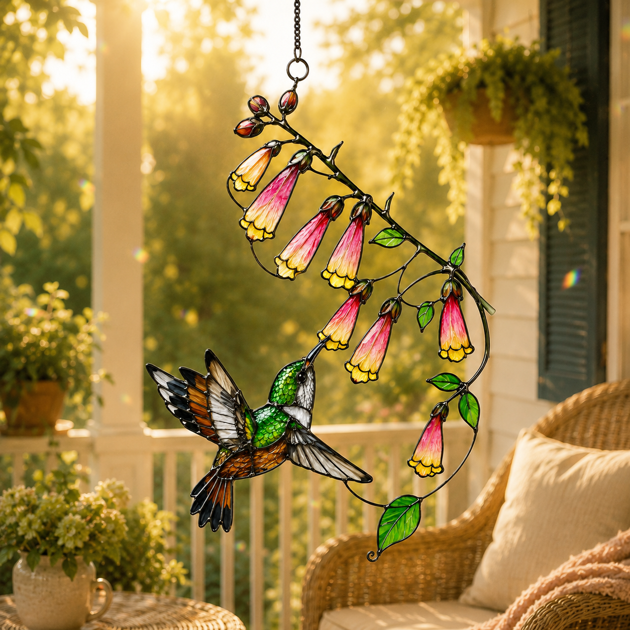 Hummingbird & Foxglove Holographic Acrylic Suncatcher