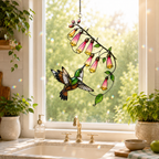 Hummingbird & Foxglove Holographic Acrylic Suncatcher