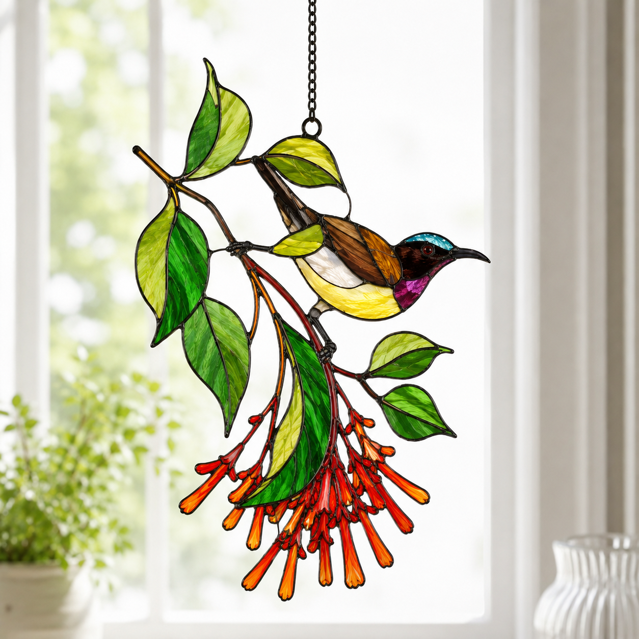Sunbird & Firecracker Flower Holographic Acrylic Suncatcher