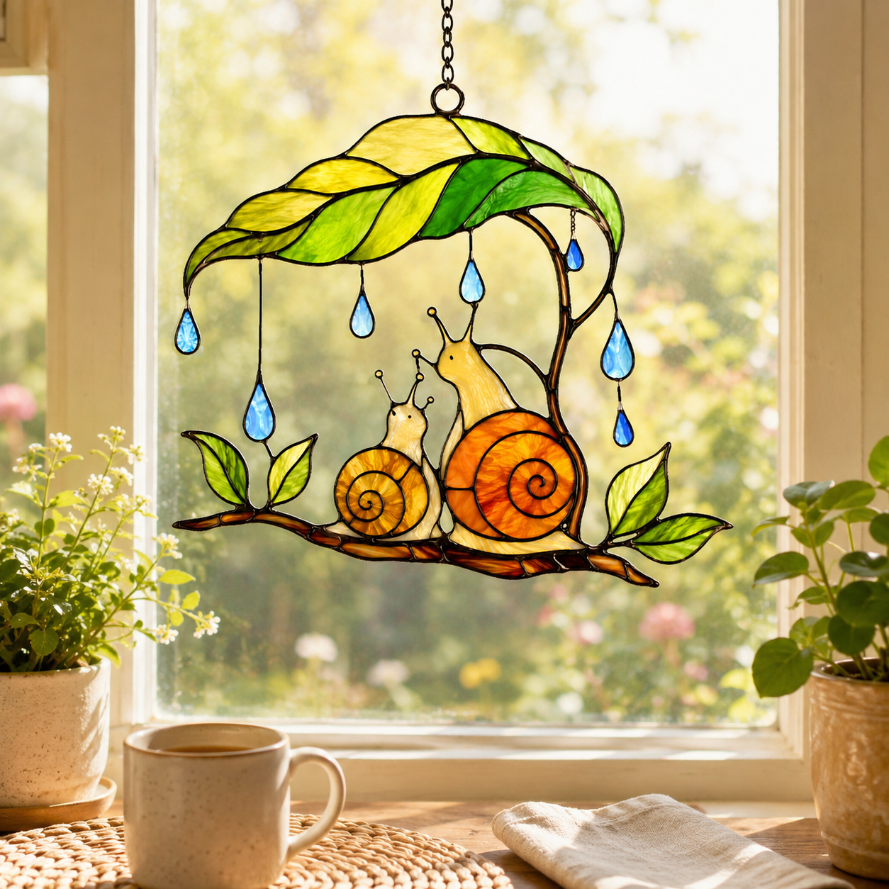 Snail & Leaf Umbrella Holographic Acrylic Suncatcher