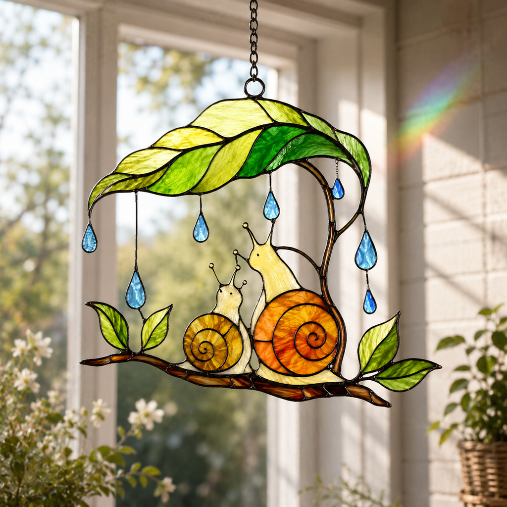 Snail & Leaf Umbrella Holographic Acrylic Suncatcher