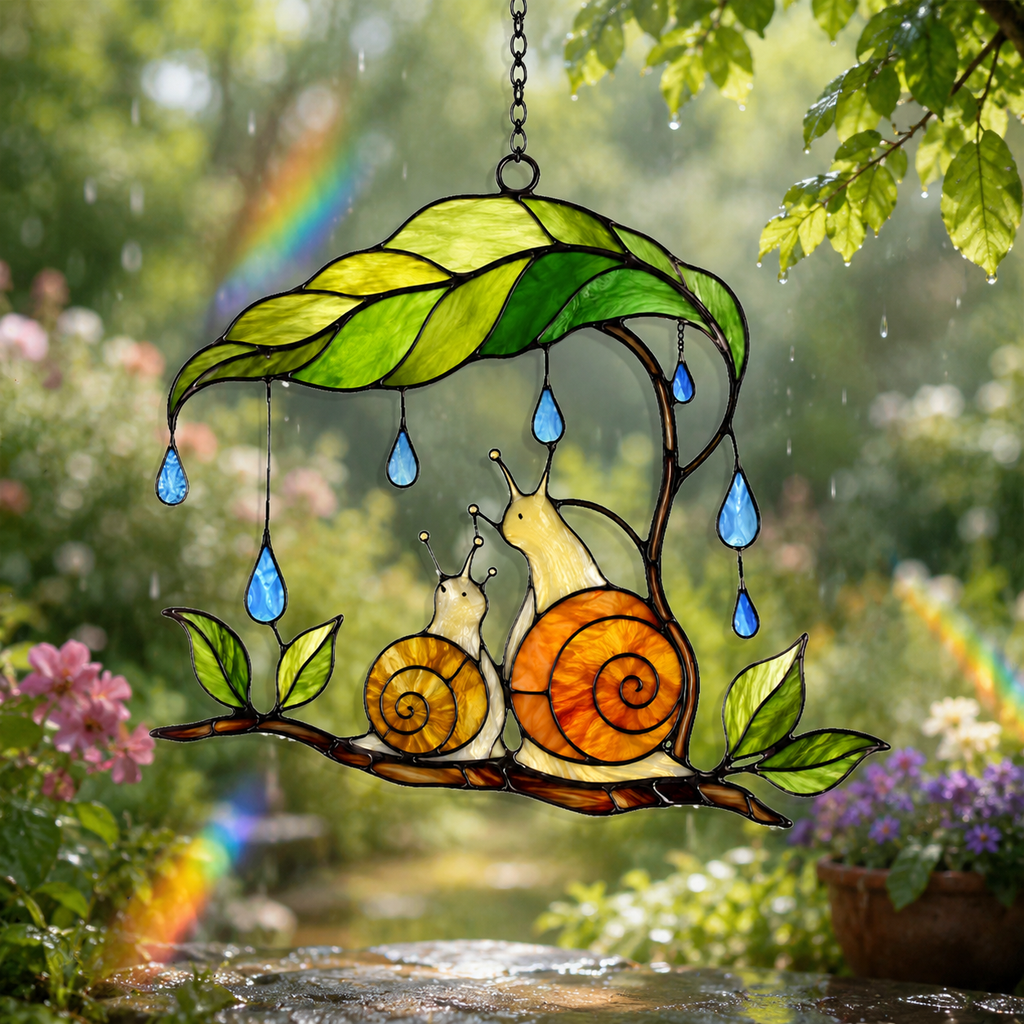 Snail & Leaf Umbrella Holographic Acrylic Suncatcher