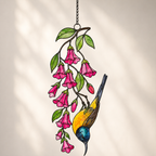 Sunbird & Pink Trumpet Flowers Holographic Acrylic Suncatcher