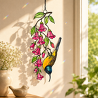 Sunbird & Pink Trumpet Flowers Holographic Acrylic Suncatcher