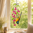 Sunbird & Pink Trumpet Flowers Holographic Acrylic Suncatcher