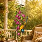 Sunbird & Pink Trumpet Flowers Holographic Acrylic Suncatcher