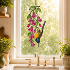 Sunbird & Pink Trumpet Flowers Holographic Acrylic Suncatcher
