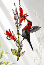 Crimson Sunbird & Canna Lily Holographic Acrylic Suncatcher