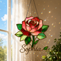 Personalized Red Rose Holographic Acrylic Suncatcher