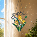 Personalized Yellow Tulip Bouquet Holographic Acrylic Suncatcher