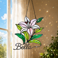 Personalized Pink Lily Flower Holographic Acrylic Suncatcher